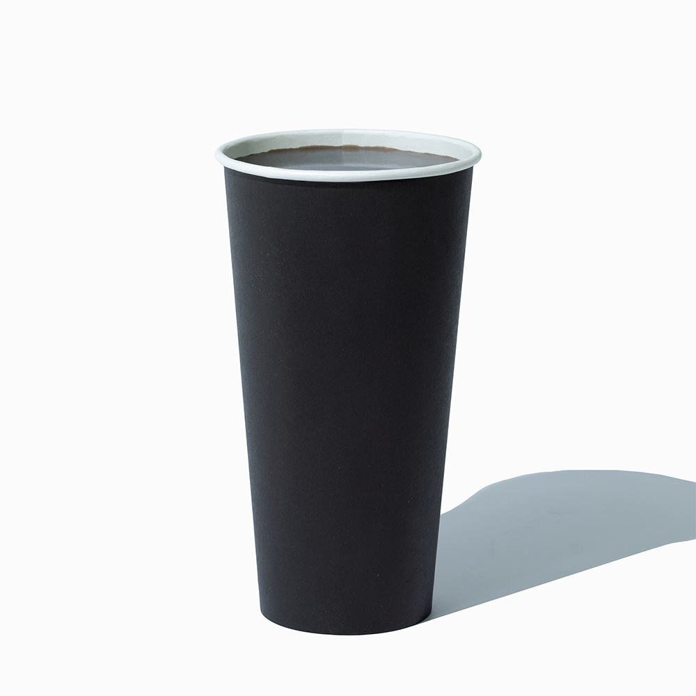 20 oz single wall black hot paper cup in use