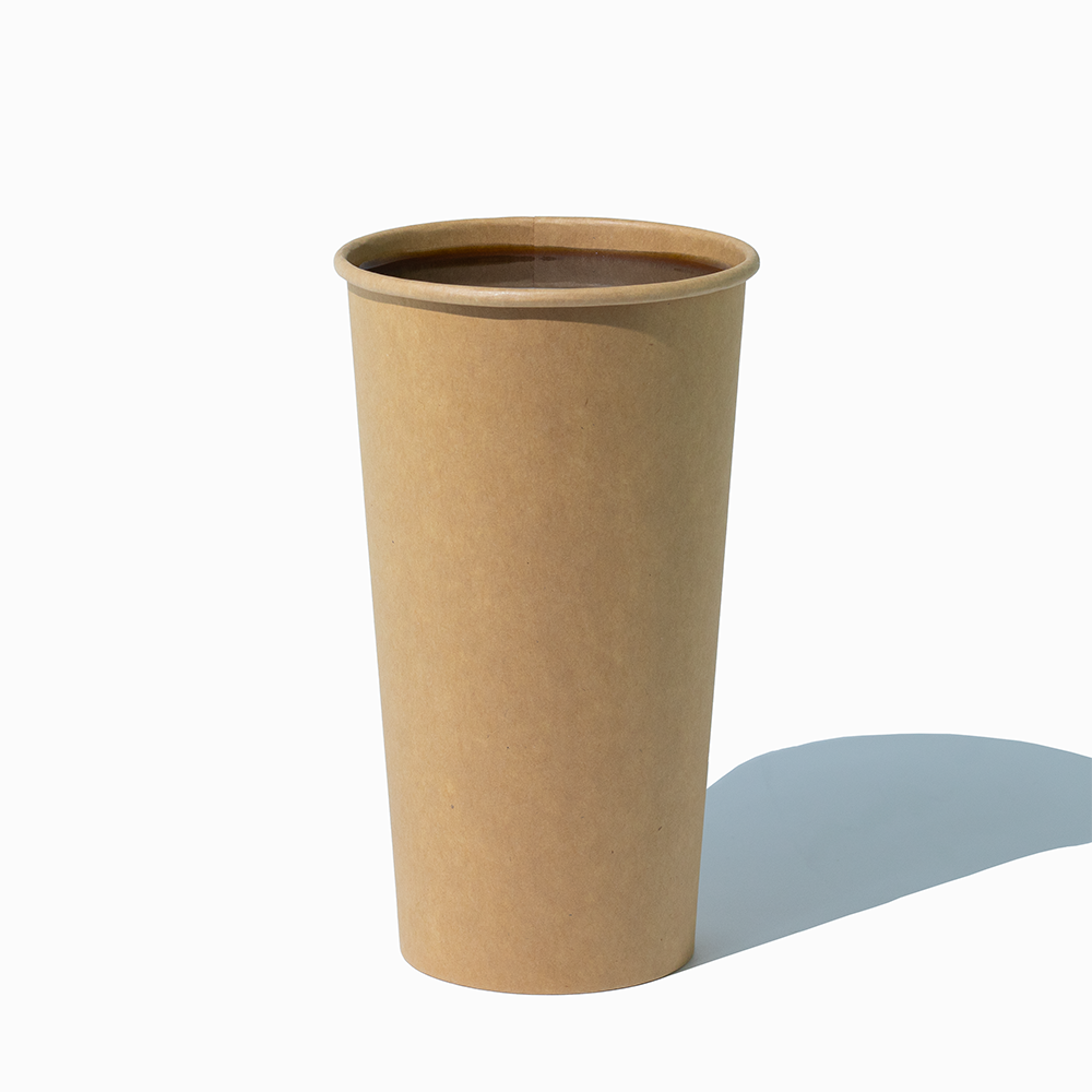 20 oz kraft single wall paper coffee cups in use
