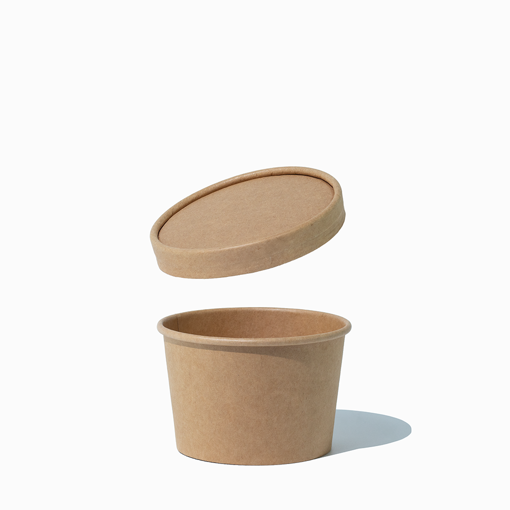 UNIQ 8 oz Kraft To-Go Containers With Non-Vented Lids - 250/Case