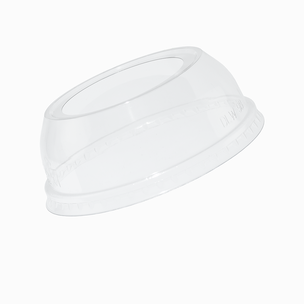 Clear dome plastic cup lid with wide hole, 98mm