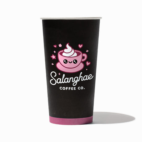 Custom printed cold beverage paper cups with a cafe logo for iced drinks