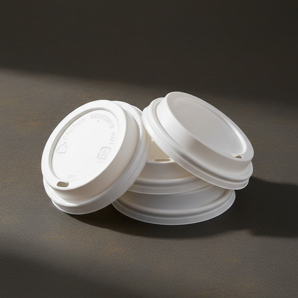 Wholesale coffee cup lids in black, white, and brown, flat, flip-top, and FoamAroma styles