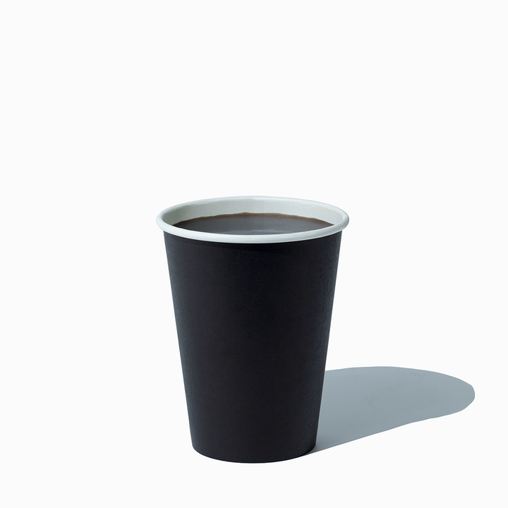 12 oz single wall black hot paper cup in use