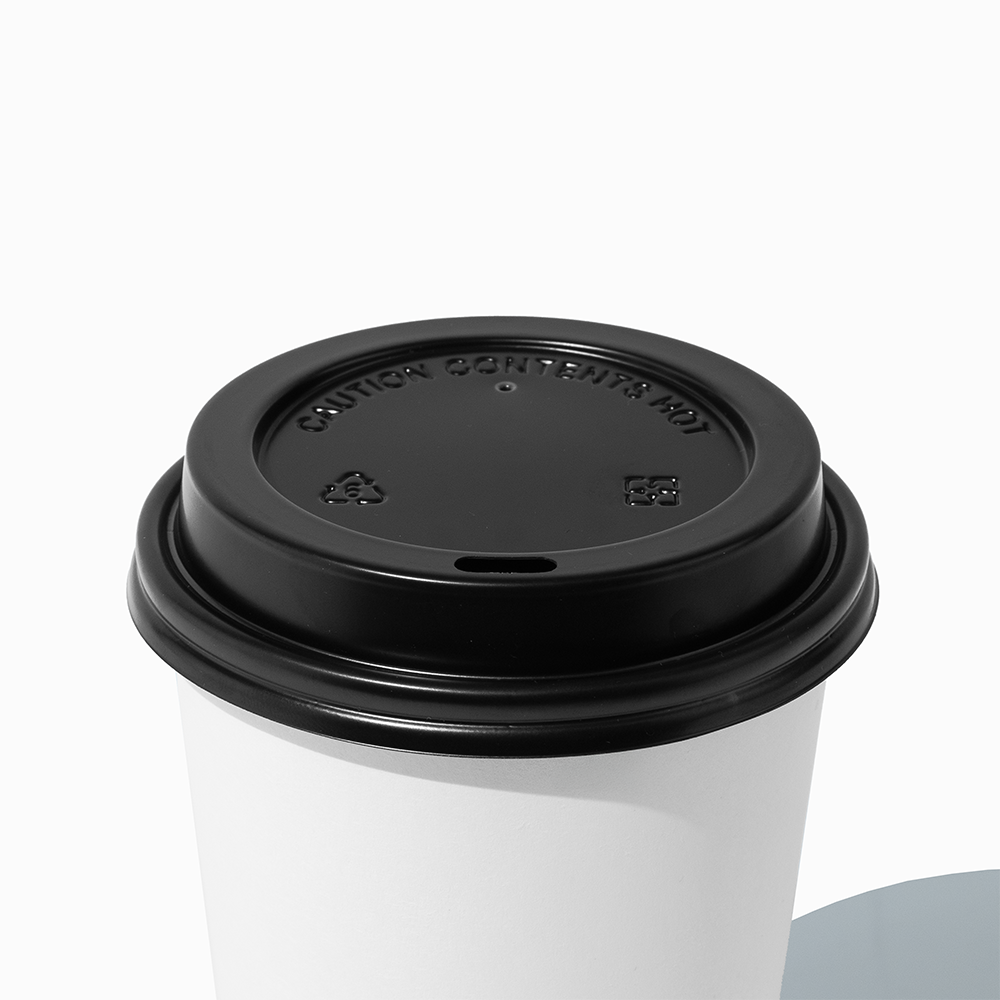 Black 90mm flat coffee cup lid for 12 to 20 oz cups