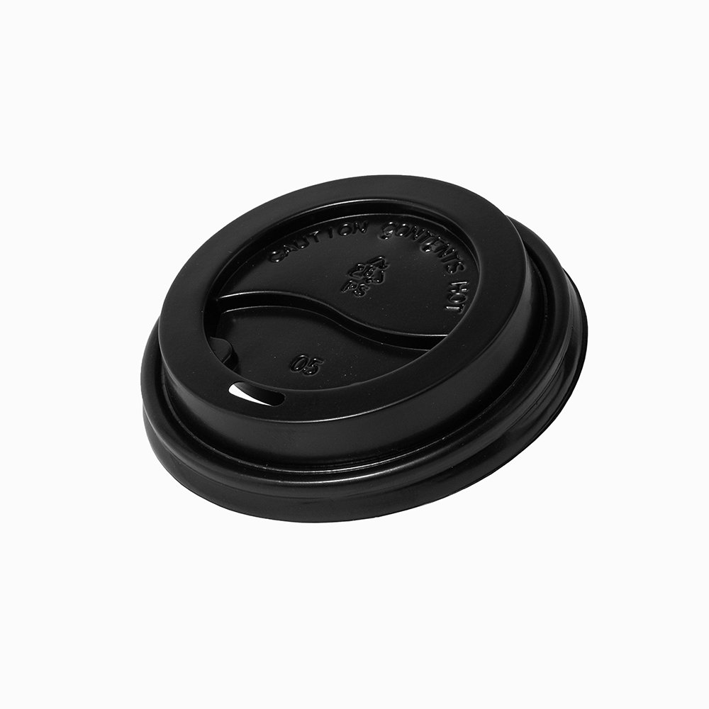Black 80mm flat coffee cup lid, top view