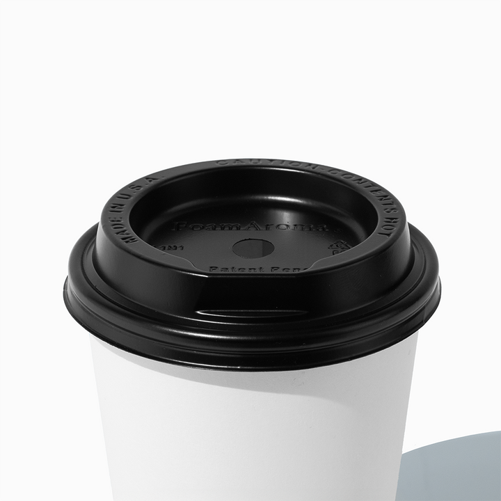 Black FoamAroma coffee cup lid for 12 to 20 oz cups