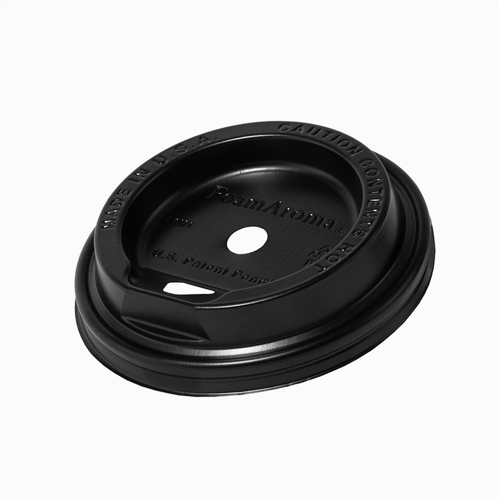 Black FoamAroma coffee cup lid, top view