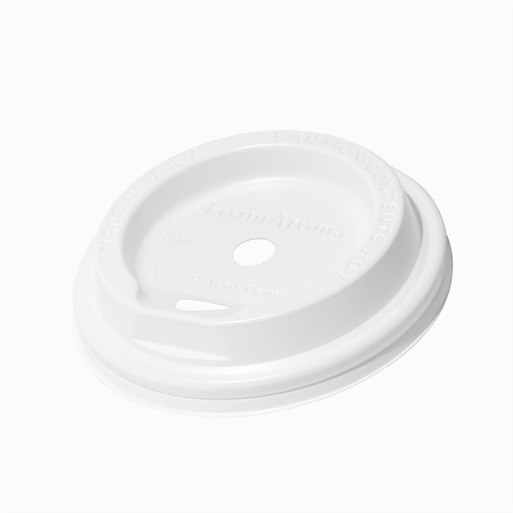 White FoamAroma coffee cup lid, top view