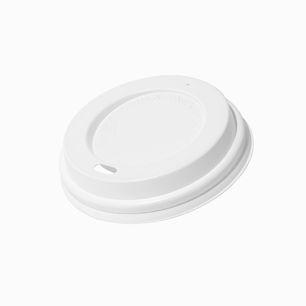 White 80mm flat coffee cup lid, top view