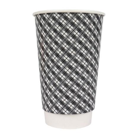 UNIQIFY® 20 oz Gray Plaid Double Wall Paper Hot Cups - Hot Cup Factory HCF100088