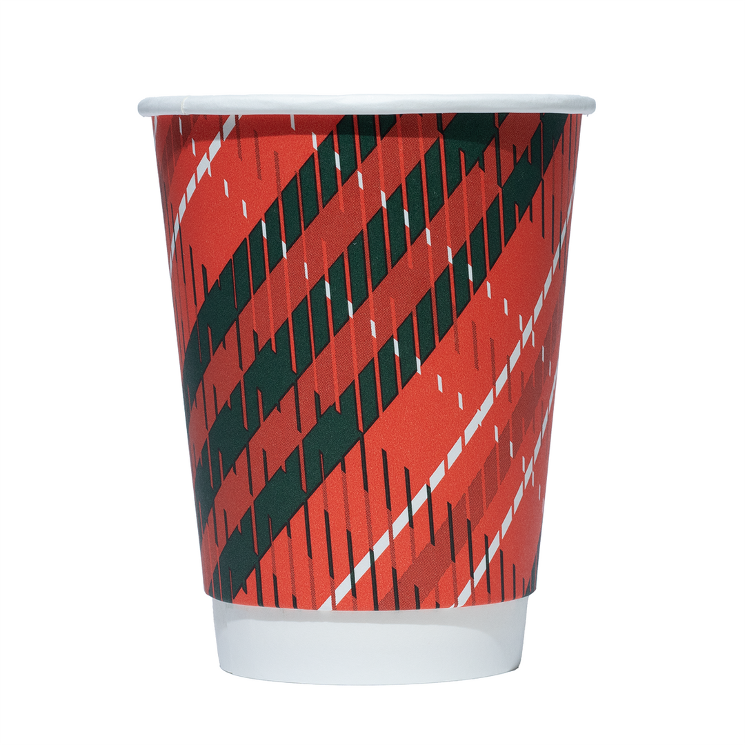 UNIQIFY 12 oz Double-Wall Winter Plaid Paper Coffee Cups - Hot Cup Factory
