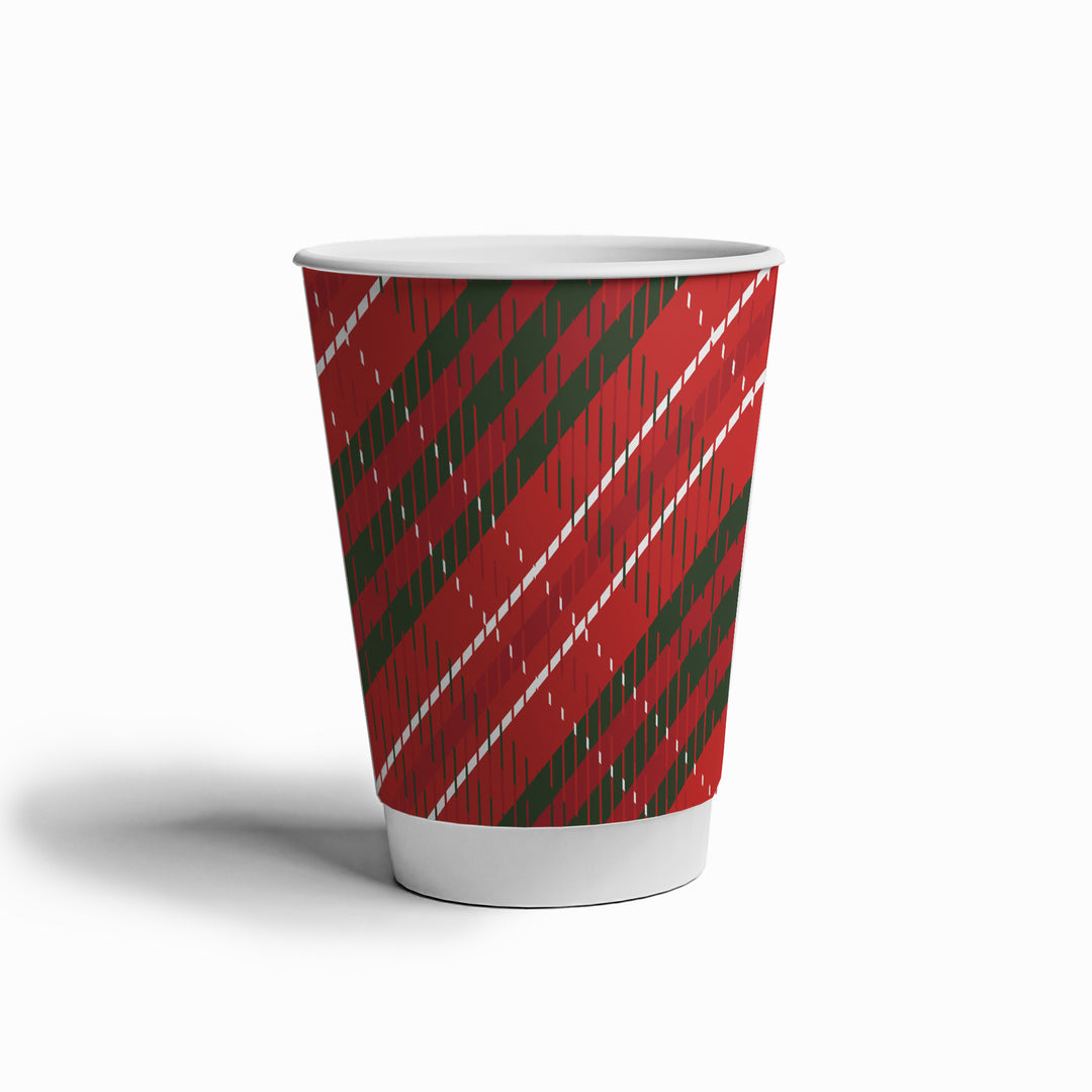 UNIQIFY 12 oz Double-Wall Winter Plaid Paper Coffee Cups - Hot Cup Factory