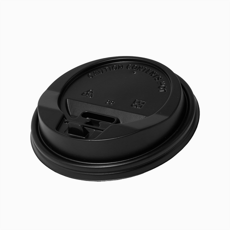Black 80mm flip top coffee cup lid, top view