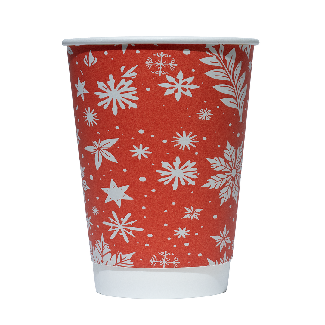 UNIQIFY 12 oz Double-Wall Winter Snowflake Paper Coffee Cups - Hot Cup Factory