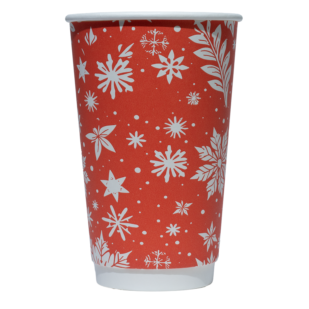 UNIQIFY® 16 oz Double-Wall Winter Snowflake Paper Coffee Cups - Hot Cup Factory