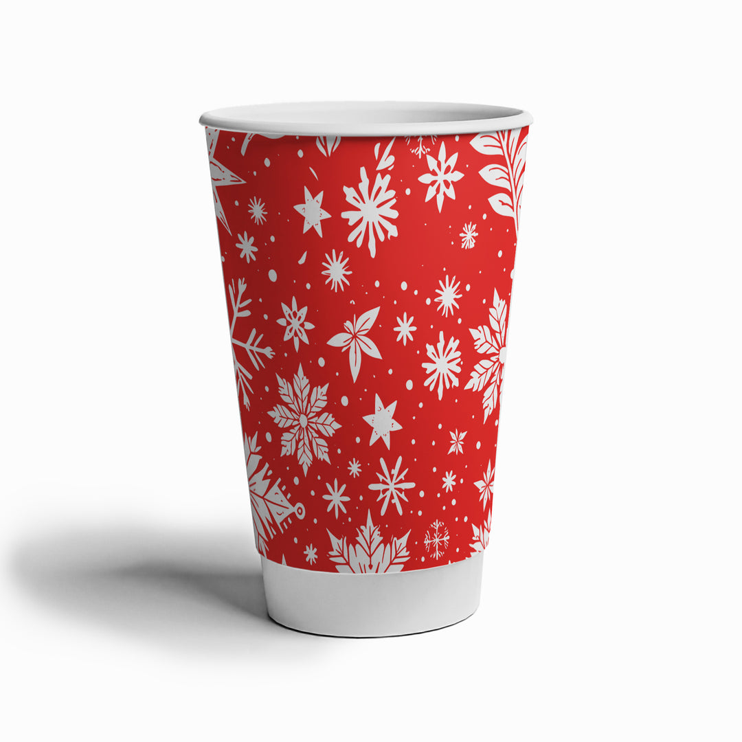 UNIQIFY 16 oz Double-Wall Winter Snowflake Paper Coffee Cups - Hot Cup Factory