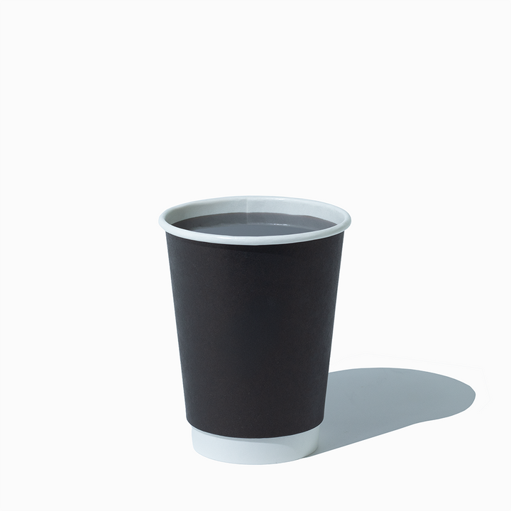 12 oz double wall black hot paper cup 90mm in use