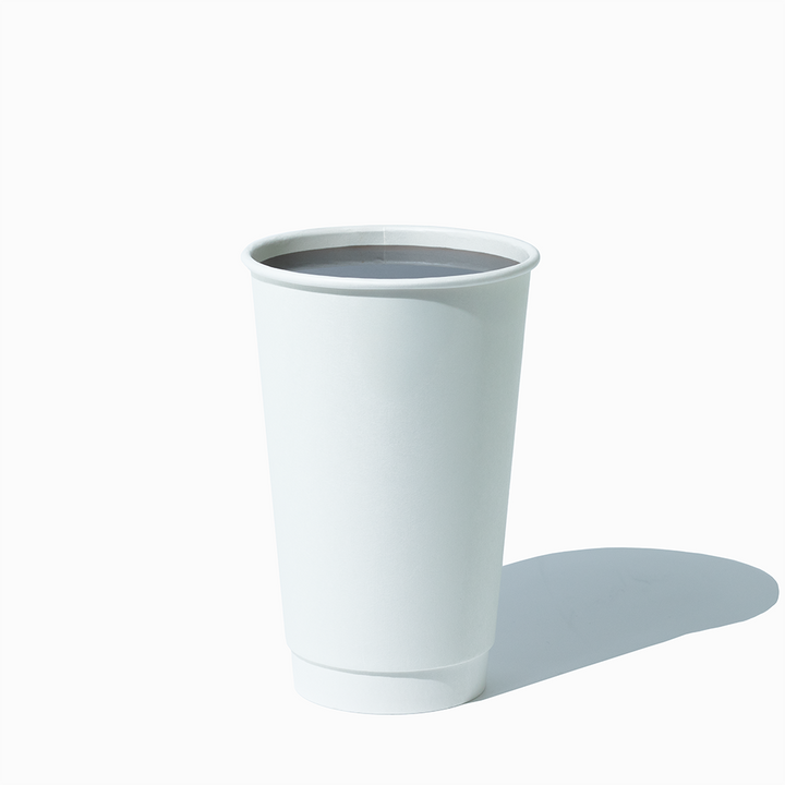 16 oz white double wall hot cup in use