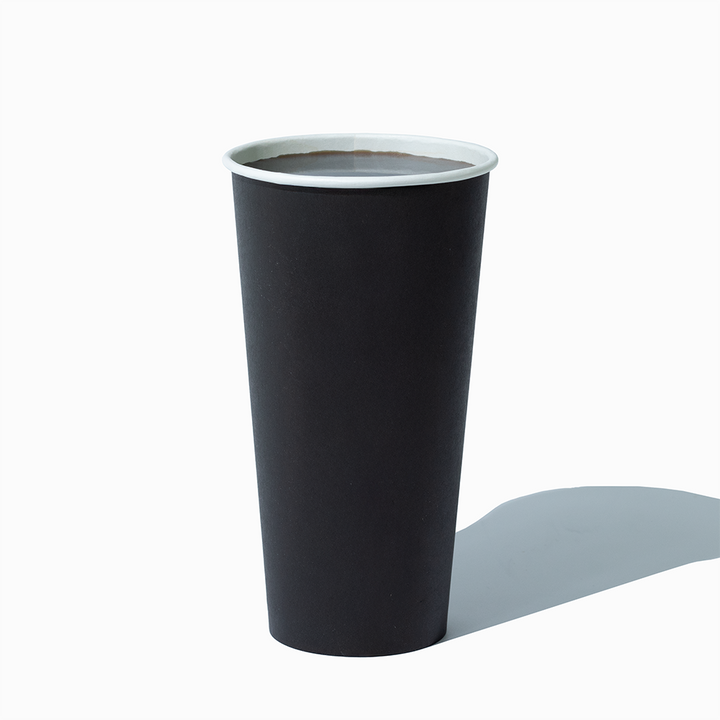 20 oz single wall black hot paper cup in use