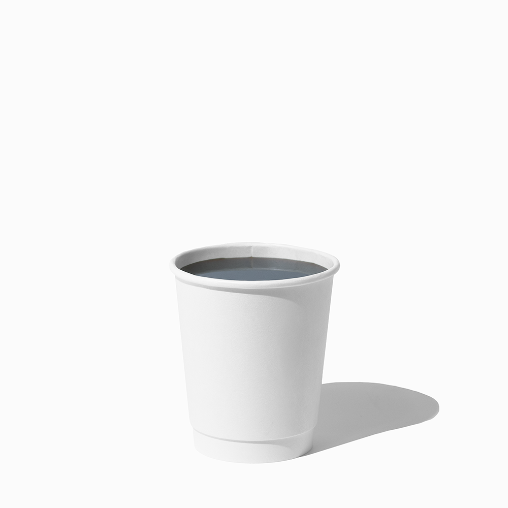 8 oz white double wall hot cup in use