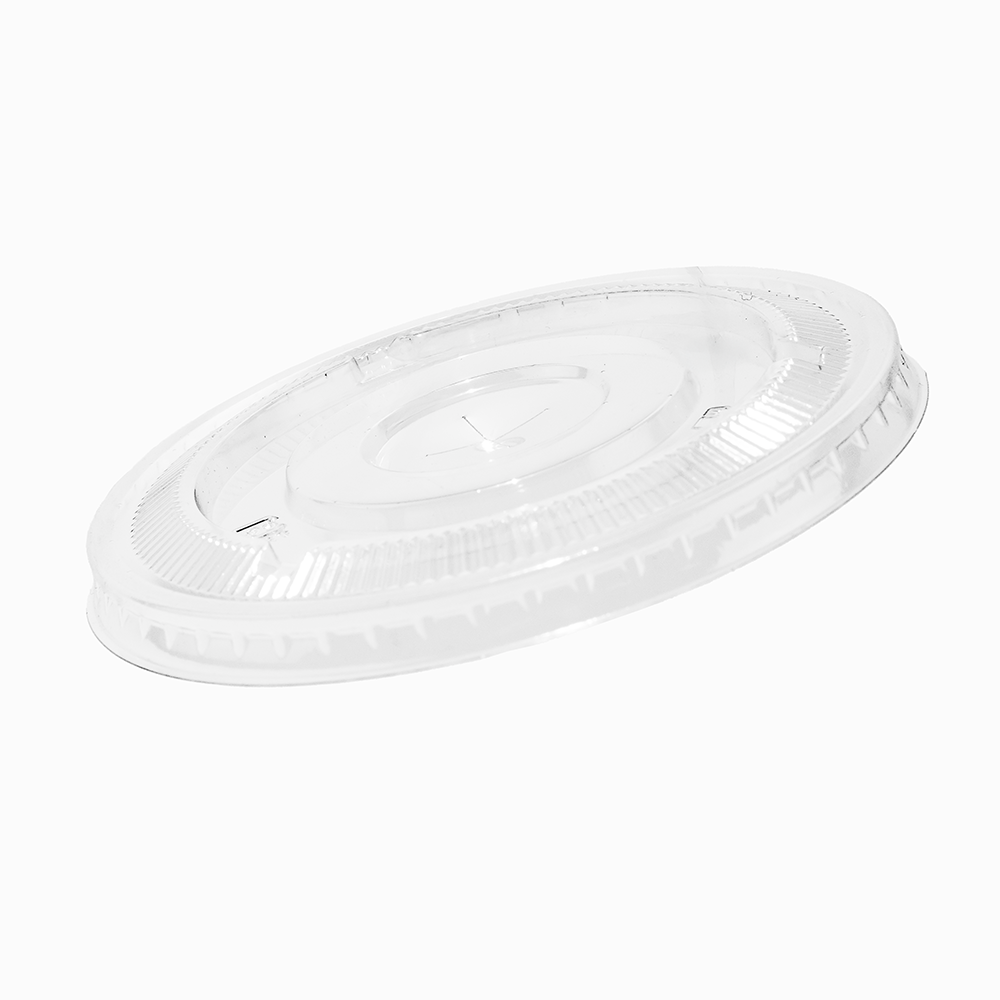Clear 107mm flat lid with straw slit for 32 oz cups