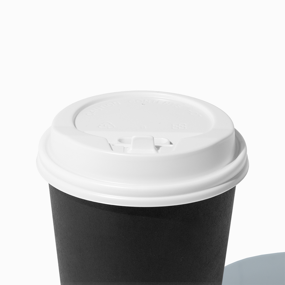 White 90mm flip top coffee cup lid for 12 to 20 oz cups