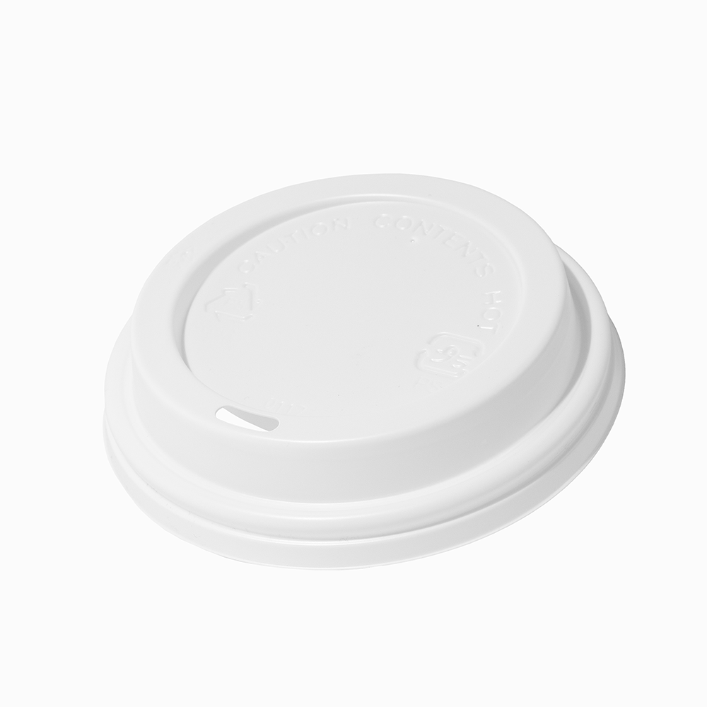 White 90mm flat coffee cup lid, top view