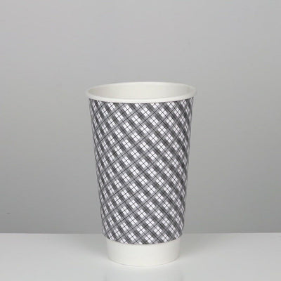 UNIQIFY® 20 oz Gray Plaid Double Wall Paper Hot Cups